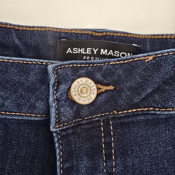 Ashley Mason Womens Flare Jeans Floral Embroidered Raw Hem Dark Wash 13/31 - Picture 4 of 9